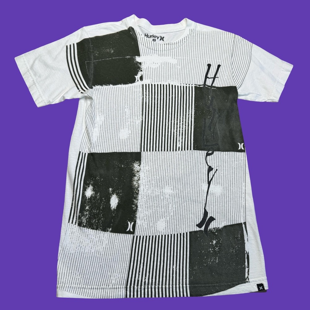 Hurley T Shirt Small Mens White Black Abstract Graphic Regular Fit Skate Surf
